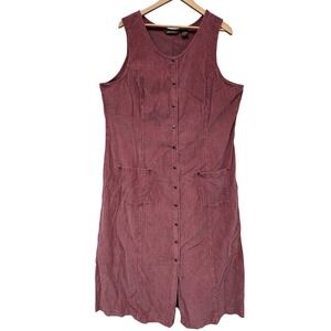 Eddie Bauer Corduroy Button Front dress Dusty Rose Sleeveless Pockets 2x XXL